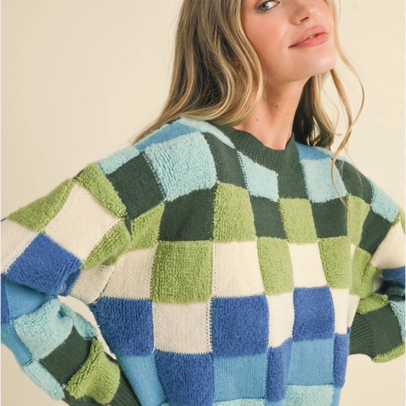 &merci Sweaters - &Merci Green and Blue Patchwork Sweater size Medium
